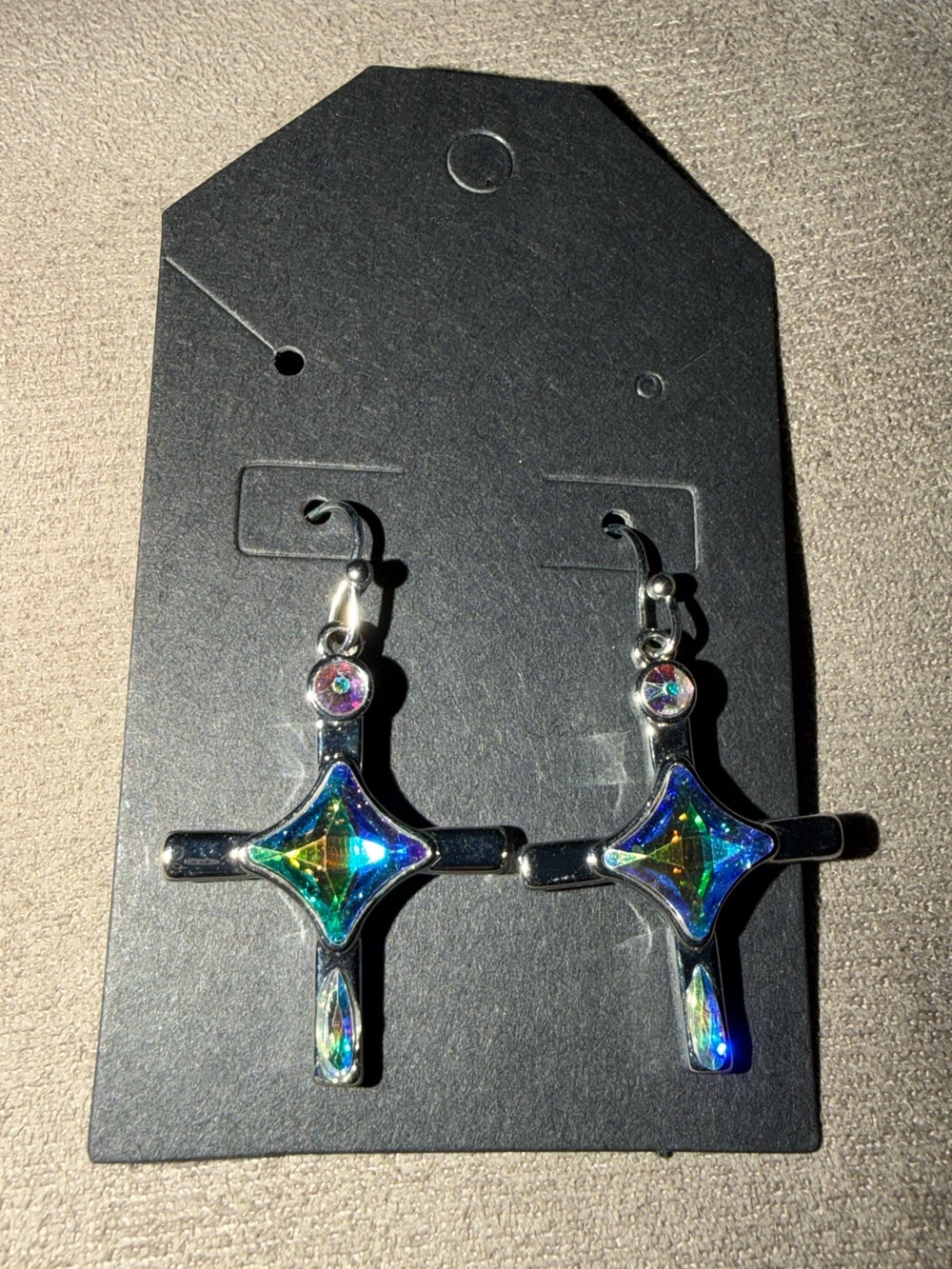 Silver Cross with Swarovski Iridescent Crystal Accents - Picture 1 of 2